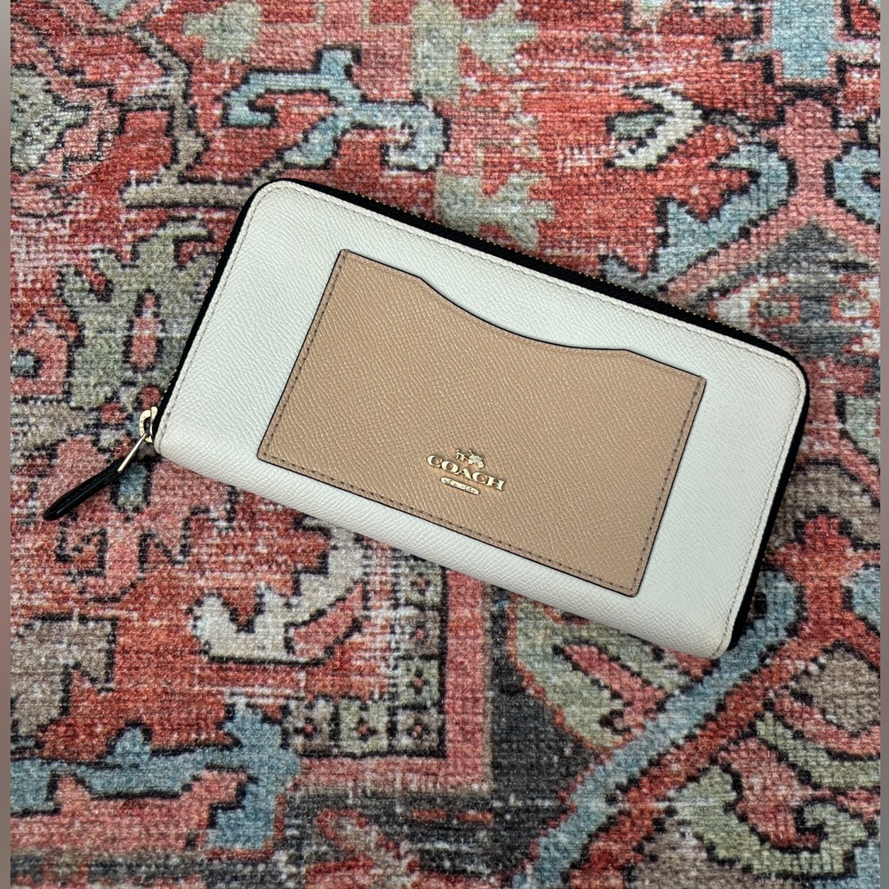 Coach Cream and Tan Zip Wallet